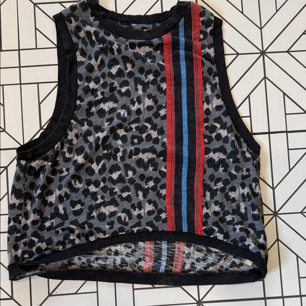 Free People Leopard Print Tank Top with Red and Blue Stripes